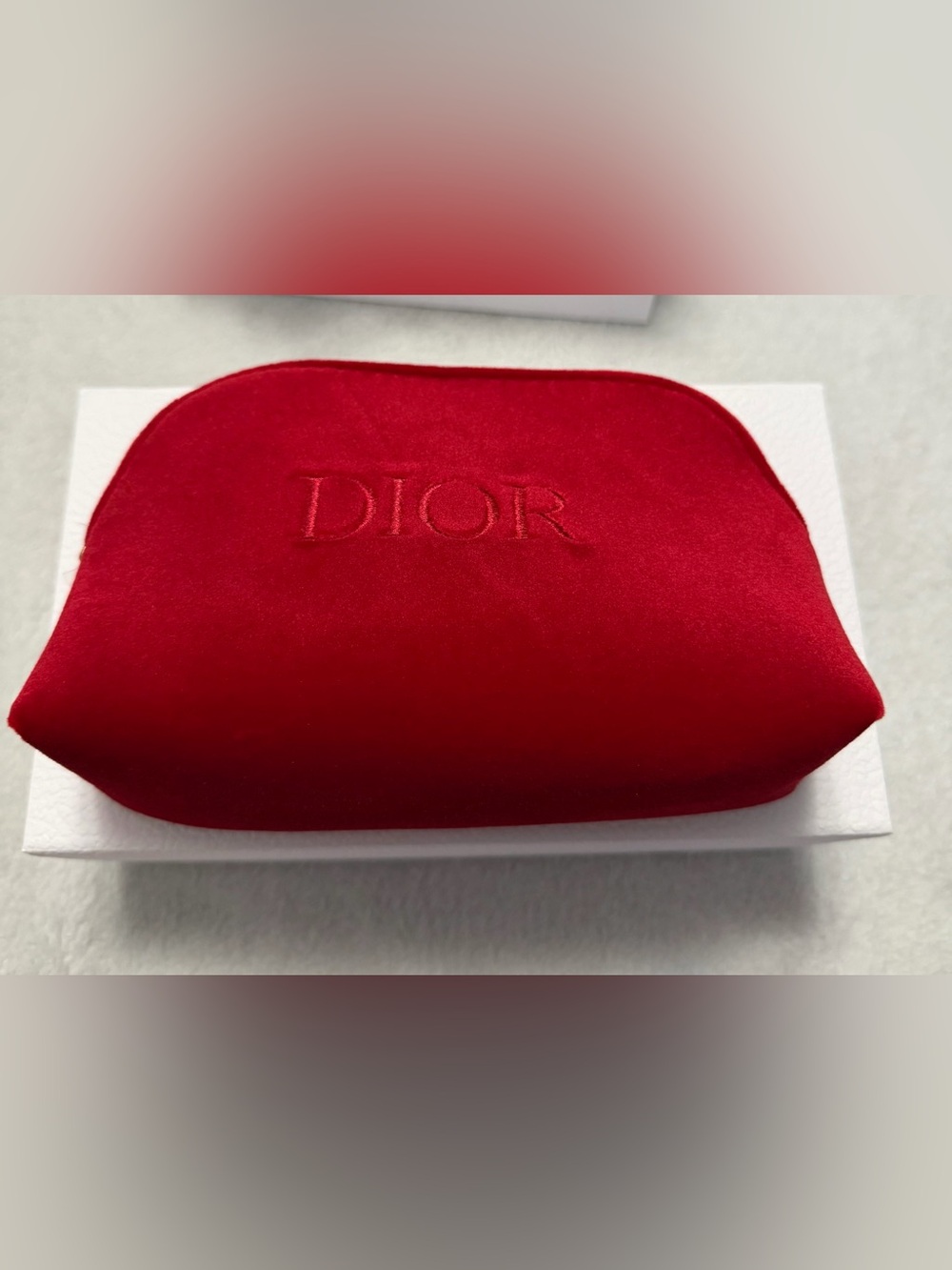 Dior Red Velvet Pouch with Embossed Logo